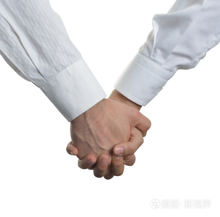 在爱情中的两个男人握手