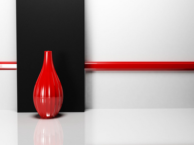 一个空房间里的红色花瓶
