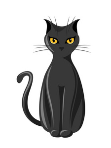 黑色坐猫。矢量插画