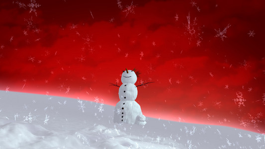 雪人红色天空广角