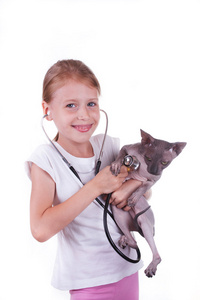 漂亮的小女孩与猫 shpinx