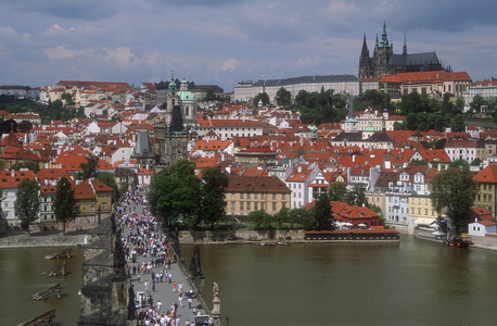 查理大桥，麻辣小城和布拉格城堡，布拉格，捷克共和国的鸟瞰图