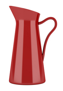红色陶瓷水罐和孤立在白色背景上的茶壶