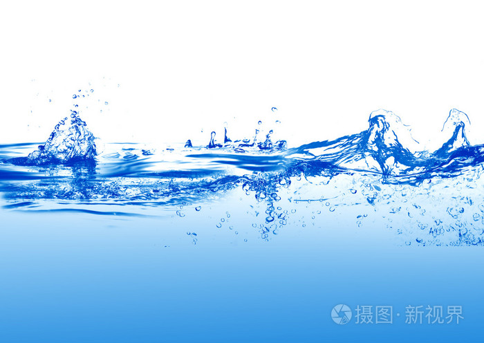 在白色背景的水和空气泡沫