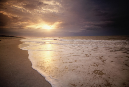 在佛罗里达州的墨西哥湾美国海滩上的日落