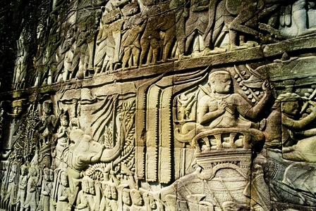 详细的石刻 戎 吴哥 thom，柬埔寨