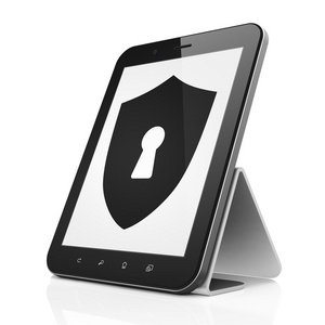 安全概念 盾与锁孔的 tablet pc 计算机上