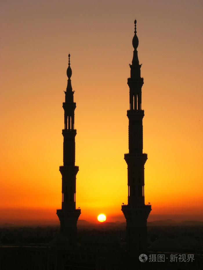 宣礼塔的麦地那圣寺清真寺, 麦地那, 沙特阿拉伯的身影