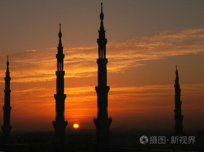 宣礼塔的麦地那圣寺清真寺, 麦地那, 沙特阿拉伯的身影