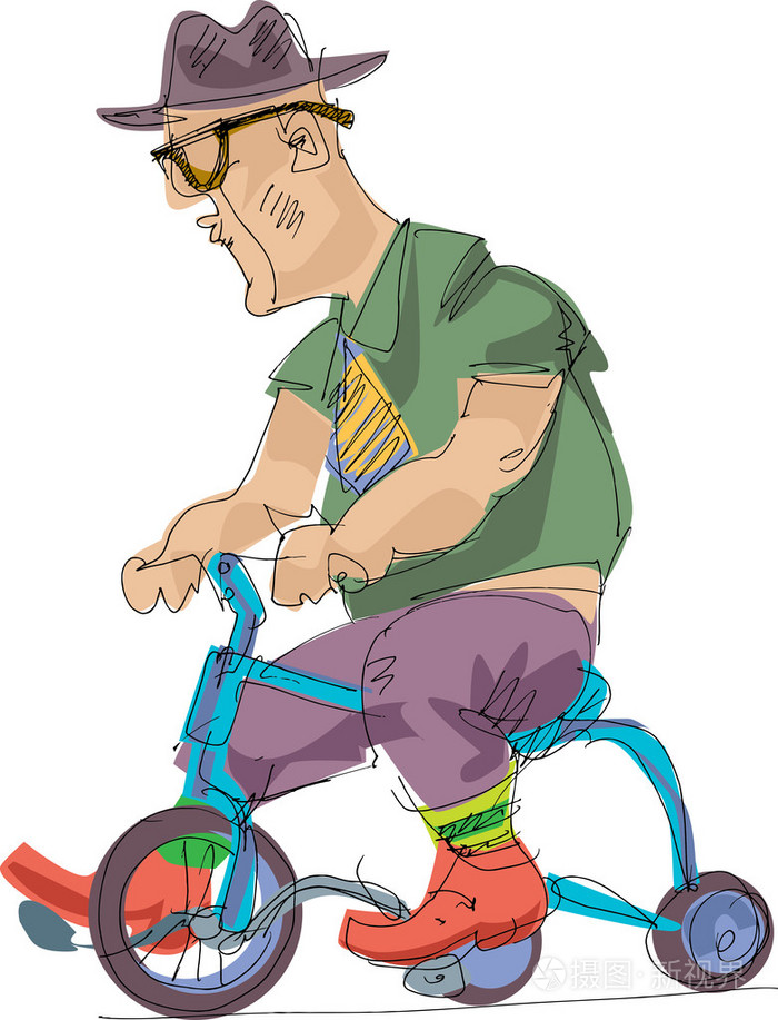 都市型男人骑自行车-卡通
