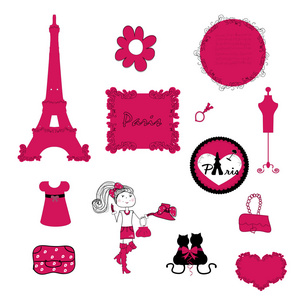 巴黎。粉红色的小细节。矢量