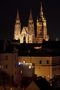 晚上布拉格哥特式城堡，捷克共和国