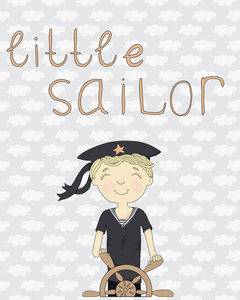 小水手在与云背景上的滚轮小水手带卡照片