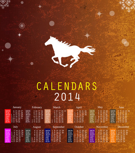 新的一年 horse.calendar 2014 文本油漆刷在纸上回收站背景