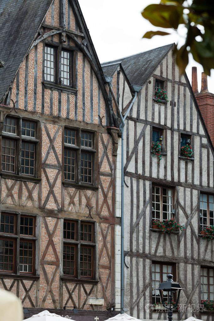 半砖木结构的房子,在旅游, 卢瓦尔河谷城堡群, 法国