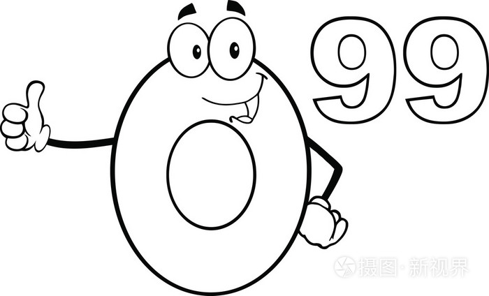 放弃一个拇指的黑色和白色的价格标签编号099卡通人物