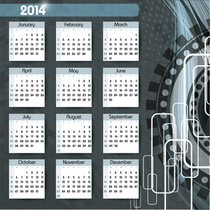 2014 日历。矢量的可编辑插图