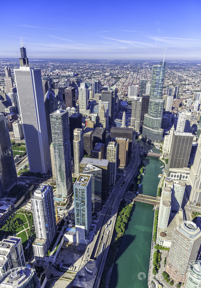 芝加哥天际线全景鸟瞰图