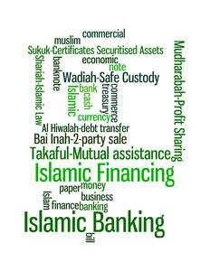伊斯兰银行业务或融资概念和邱林信息文本图形和安排字云插画概念