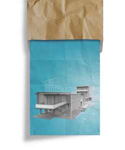 新现代建筑 3d 弄皱的纸背景上