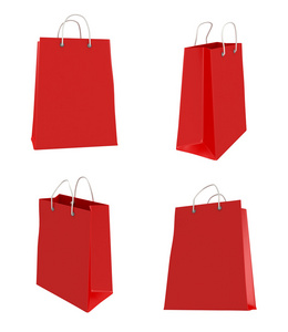 四个经典红色购物袋3D渲染