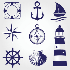 复古航海标签 图标和设计元素的集