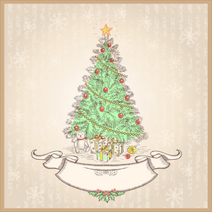 与旧滚动的复古圣诞 tree.vector 图