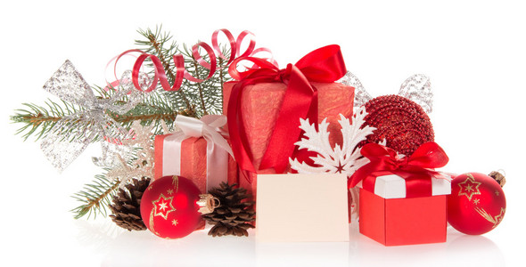 圣诞礼品圣诞装饰品，圣诞金属丝和孤立在白色的空卡一套