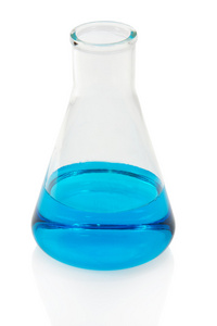 试管与孤立在白色的蓝色液体