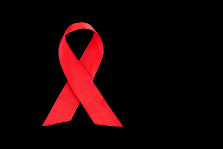 红丝带艾滋病毒，艾滋病隔离在黑色
