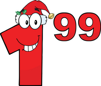 价格标签红色数字 1.99 与圣诞老人帽子卡通人物