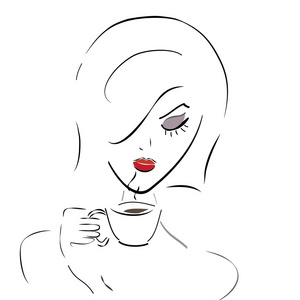 喝杯咖啡或茶的女孩