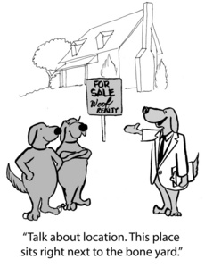 卡通插图。狗代理销售的房子给其他的狗