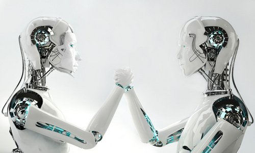 男子机器人和妇女机器人在一起