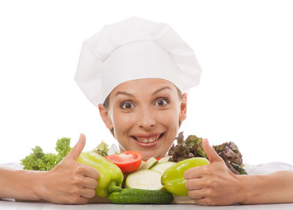女厨师或厨师和蔬菜
