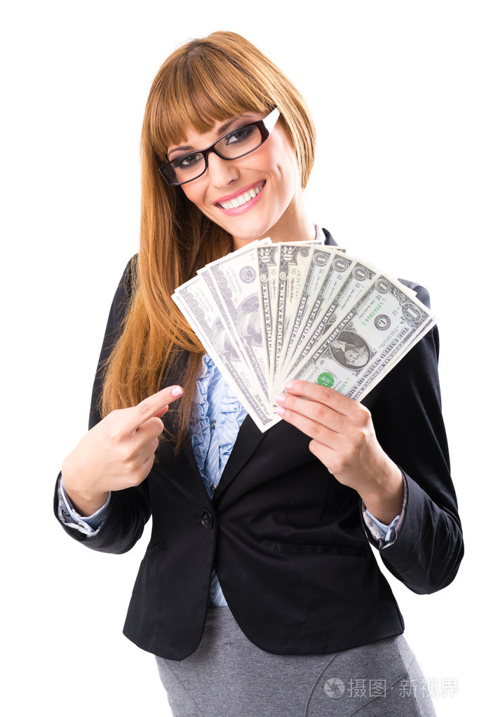 持有美元的钞票的商界女强人