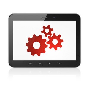 Web 设计概念 tablet pc 计算机上的齿轮