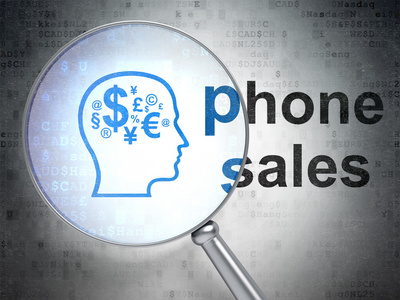 广告概念 头与财务符号和电话销售无线