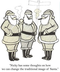 三个圣诞老人抽一支雪茄