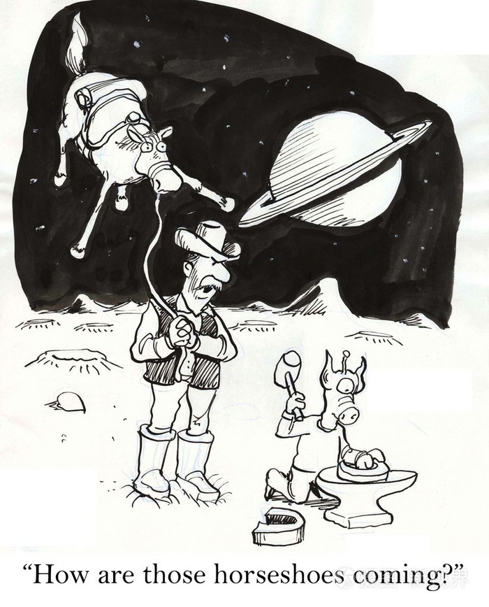 卡通插图。 太空中的牛仔
