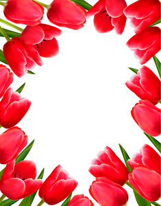 红色新鲜春天鲜花背景。矢量插画