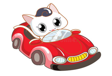 卡通猫骑红车
