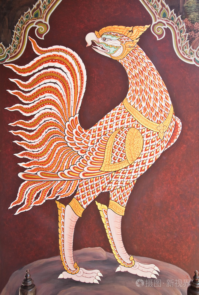 传统的泰式风格绘画艺术庙墙上的 watphrakae照片-正版商用图片1df0ly