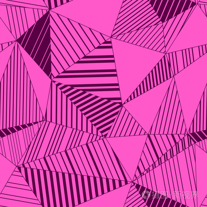 在霓虹粉色炫彩抽象几何三角形无缝图案矢量