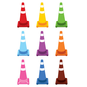 不同的颜色交通锥的集合