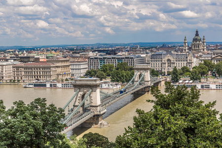 链桥和匈牙利议会，布达佩斯
