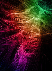 抽象漩涡彩虹颜色分形在黑色背景上
