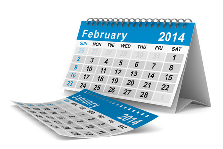 2014 年日历。2 月。孤立的 3d 图像
