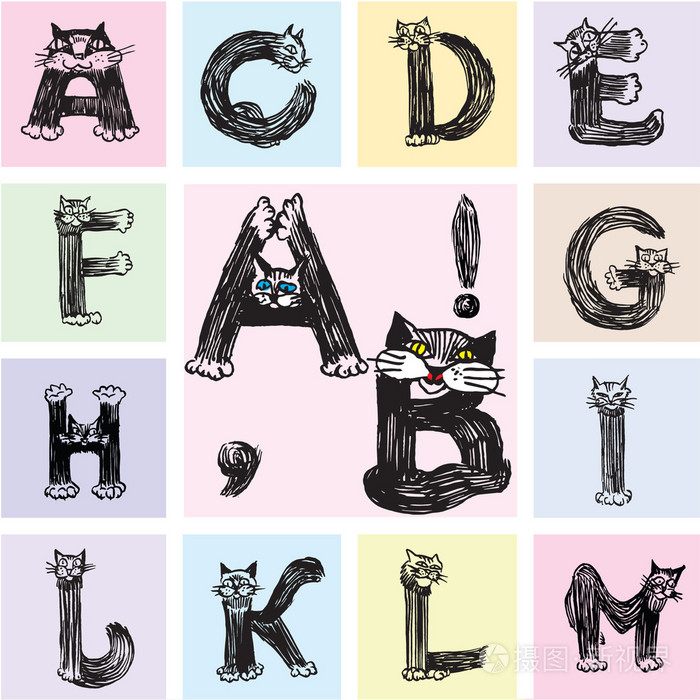 罗马字母字母描绘猫第1部分
