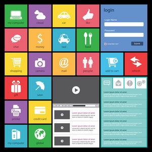 平的 web 设计 元素 按钮 图标。网站模板